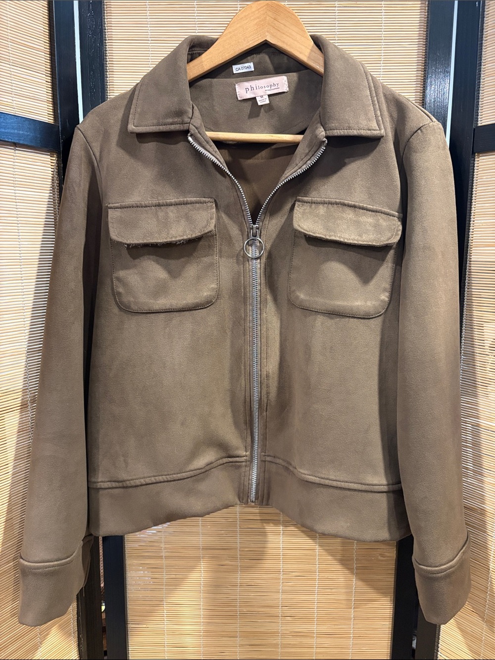 Philosophy Olive-Brown Suede Zip Utility Jacket